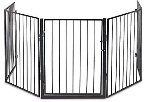 Relaxdays Kaminschutzgitter, 5 Elemente, HxB je 76 x 60 cm, mit Tür, Kinderschutz, Kamin Absperrgitter, Stahl, schwarz