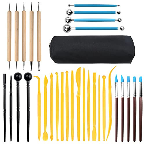 Viesap Modellierwerkzeug, 33Stück Polymer Clay Tools, Pottery Tools, töpferei Set, modellierwerkzeuge Circular Clay Loch Cutters Ball Stylus Dotting Tools töpferei Keramik,für Skulptur,Profis,Anfänger
