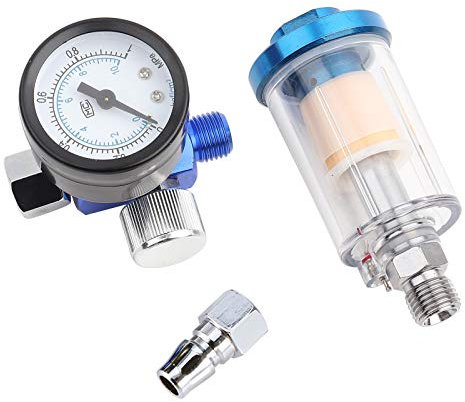 Mini Luftfilter Luftregler-Druckreglerfilter 1/4 Zoll Druckluft Regler Wartungseinheit Druckminderer Wasserabscheider mit Aufsatz und Manometer, Zubehör für Farbpistole Spritzpistolenwerkzeug