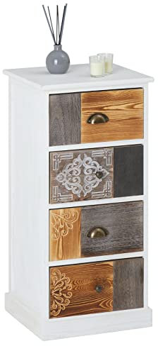 CARO-Möbel Kommode CARA mit 4 farbig verzierten Schubladen, Schubladenregal in Vintage Optik, kleines Shabby Standregal