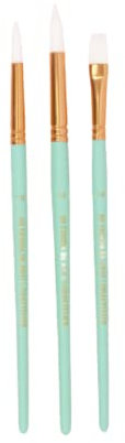 Craftelier - Set de 3 Pinceles Tamaño L de Color Turquesa | Ideal para Acuarela y Goauche | Pelo Sintético Blanco y Mango de Madera con Lacado Mate | Redondo nº 10 y nº 4 y Plano nº 14
