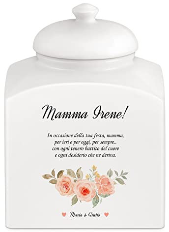 Maverton Biscottiera in ceramica - stampa personalizzata - barattolo da cucina 3 L - protezione ermetica del barattolo per dolci - pensiero speciale per la donna - rose cremose