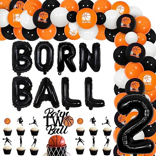 Basketball Geburtstagsfeier Dekorationen für Jungen 2. Geburtstagsfeier Zubehör, Geboren 2 Ball Geburtstags Dekor, Orange und Schwarz Ballongirlanden-Kit, Sport Geburtstagsfeier Dekor 2 Jahre alt
