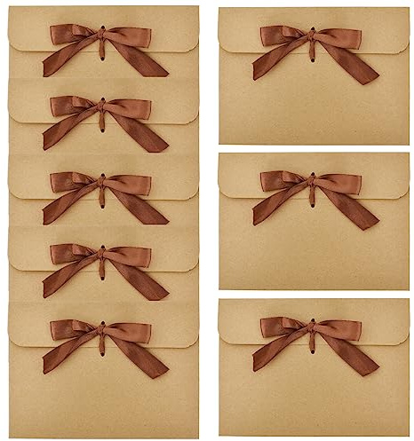 50 Stück kraftpapier Umschläge, Retro kraftpapier Hochzeit Briefumschläge mit Bändern, Geschenkkarten Umschläge DIY Graffiti für handgefertigte Einladungen, Valentinstag (Braun Bändern)