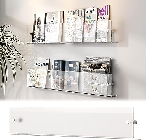 TONG TONG Prospektständer An Der Wand Befestigter Zeitschriftenständerhalter, Klarer Prospekthalter aus Acryl, Literatur- / Dokumenten- / Aktenständer, für das Home-Wohnzimmer-Büro (80cm/31.5)