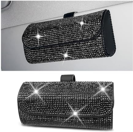 JNNJ Auto Brillenetui, Kristall Brillen Aufbewahrungsbox Auto, Universal Strass Auto Brillenetui, Sonnenbrillenhalter Aufbewahrungsbox Für Sonnenblende(Schwarz)