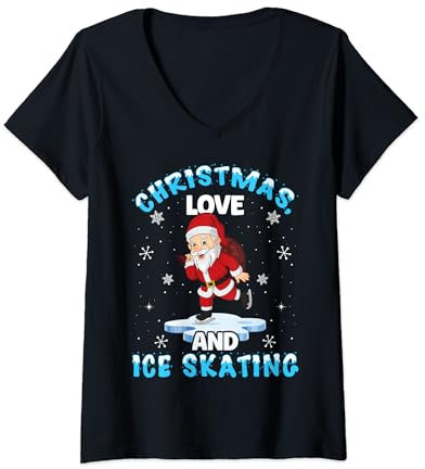 Ice Sakting Eiskunstlauf Outfit Weihnachten Liebe Eislaufen T-Shirt mit V-Ausschnitt
