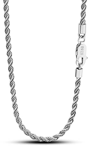 Dankadi Collier à Corde Fin 3MM pour Pendentif en 925 Argent, Chaîne Tressée à Maille Enrouler Plaqué Or 16-30 (40-76CM) Design Italien Cadeau Bijoux Fête Anniversaire pour Homme Femme