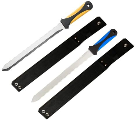 2 x Insulation Board Tool with Scabbard (Blue + Yellow) Foam, Wool Cutting Tool 420mm Stainless, Saw RockWool (2YHBH)