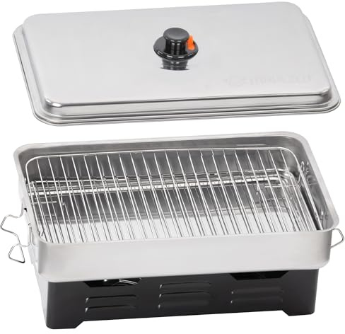 Mahlzeit Horno de Mesa para Ahumar con 2 Niveles de Acero Inoxidable | 47 x 27,5 x 20 cm | Ahumador de Acero Inoxidable | Caja para Ahumar, Horno de Pescado | Ahumador con 2 Quemadores