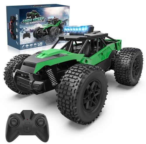 Voiture Télécommandée Tout Terrain, 1:20 Voiture de Course Radiocommandée 2.4Ghz RC Camion Telecommande Rechargeable Monster Truck Jouet Garçon Jeu Extérieur Intérieur Cadeau Enfant 6 À 14 Ans
