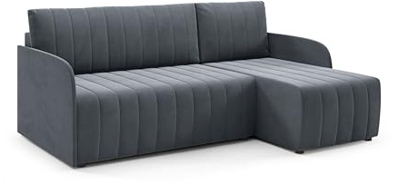 LIKMA Slim Ecksofa L-Form 208 cm Dunkelgrau Moderne Sofas & Couches - Velvet Sofa mit Schlaffunktion - Schlafsofa mit Bettkasten - Wohnlandschaft mit Bettzeugbehälter Stoff: Jasmine 96