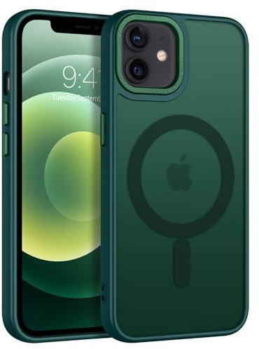 DOMAVER Case for iPhone 12, iPhone 12 Pro Case【Compatible with Mag Safe】 Charging Military Grade Anti-Yellowing Cover Hard Slim Frosted Matte Phone Cases for iPhone 12/12 pro 6.1, Green