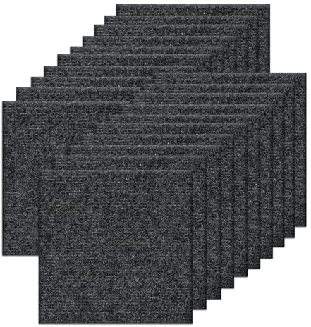 Orgthin Piastrelle di Moquette Autoadesive 30 x 30 cm, Tappeto Morbido per Decorazione di Camera da Letto, Soggiorno, Ufficio, 20 Piastrelle per Scatola, 1,8 m² per Scatola, Grigio Scuro