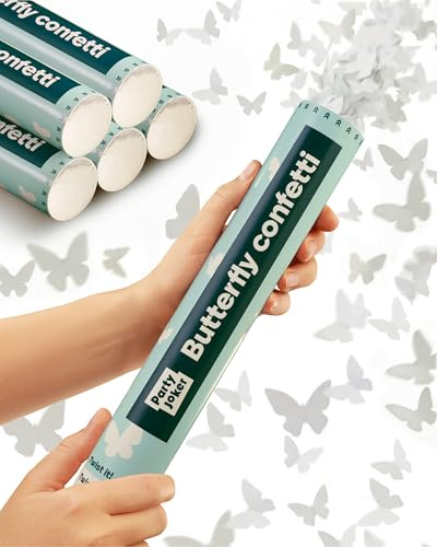 Partyjoker 5 Canons à Confettis Papillons Blancs - Papier Certifié FSC® - Biodégradable et Sûr - Parfait pour Mariages et Événements Romantiques