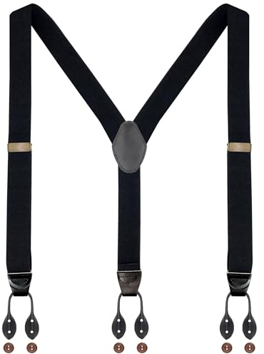 Ausukler Bretelle con Bottoni per Pantaloni da Uomo Extra Resistenti Larghe 3,5 cm con 6 Bottoni Taglia Unica, Nero , Taglia unica