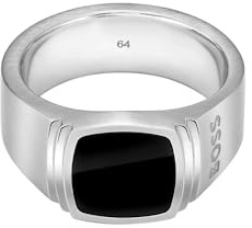 BOSS Jewelry Bague pour Homme Collection ODELL en Acier Inoxydable Avec Onyx Noir
