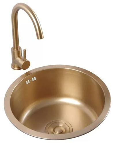 GXXINGIN Lavello Singolo in Acciaio Inox Rotondo Dorato Mini Piccola Dimensione per lavastoviglie Hotel RV Cucina Bar Lavello Singolo Balcone Lavamani Piscina (Colore: Oro, Dimensioni: 36 * 36 * 18cm