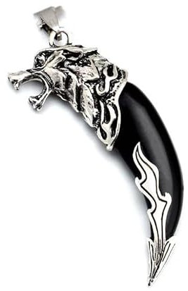 Schwarze Drachenkette für Herren, Wikinger-Anhänger, Wolfszahn Halsanhänger mit Halskette,Drachen Kette - Wikinger Schmuck für Männer， hochwertiger Halsschmuck, Schmuck neuestes Modell, Zahn, Wolf für