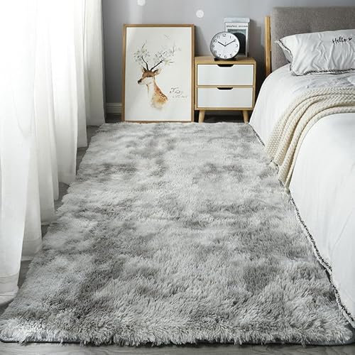 Homesally Shaggy Hochflor Teppich Flauschig rutschfest Waschbar Moderne Deko Teppich für Schlafzimmer, Wohnzimmer,Light Grey,60cm×200cm