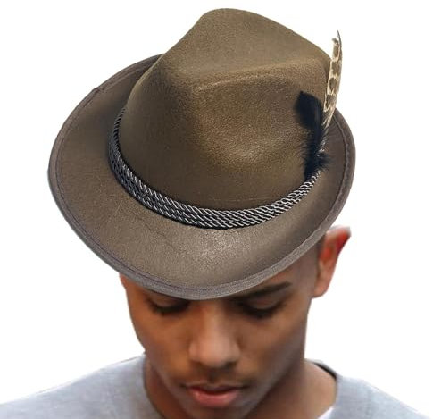 Oktoberfest Hut - Cowboyhut | Oktoberfest Bayerische Hüte | Oktoberfest Hut mit Federn | Deutsche Alpenhüte | Filz Fedora Retro Set | Alpin Fedora Bayerischer Hut | Erwachsene Retro Bierhut für