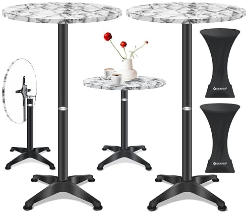 KESSER® Lot de 2 tables de bistrot pliables 2 en 1 - Plateau en aluminium et acier inoxydable - Hauteur réglable 70 cm/115 cm - Table de fête Ø 60 cm - Pour l'intérieur et l'extérieur - Table de