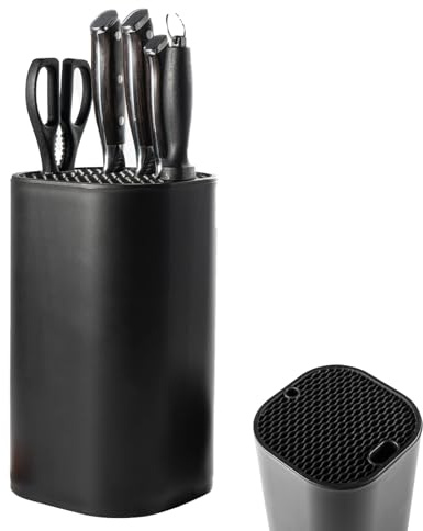 Bloque universal para cuchillos sin cuchillos, bloque de cuchillos negro con 21 ranuras y diseño de desagüe, soporte universal para cuchillos cuadrado, organizador de cuchillos de cocina para todos