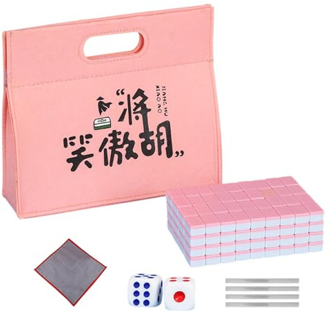 Bärbart Mahjong set, liten familj Mahjong spel – kinesiska Mahjong delar, bord Mahjong spel med bordsduk, bärväska, tärning och kakellinjal för semester födelsedag