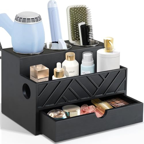 Hair Tool Organizer, Hair Dryer Holder with Drawer, Bathroom Countertop Organizer for Bathroom Accessories, Blow Dryer Organizer for Hair Styling Tools, Vanity Organizer for Bathroom, Vanity, Kitchen