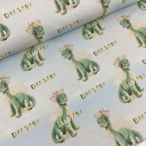 Baumwolljersey Stoff Kinder Fahrzeuge & Tiermotive – 94% Baumwolle 6% Elasthan – Öko-Tex Standard 100 – 150 cm breit – Meterware ab 50 cm für Baby- & Kinderkleidung (Dinos)