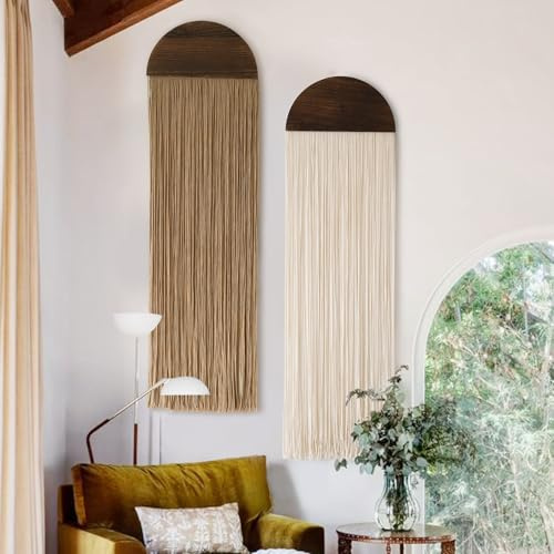 Flber 2-teiliges Makramee-Wandbehang-Set, Boho-Wanddeko, handgefertigter Makramee-Wandteppich, 35 cm breit x 130 cm lang, für Wohnzimmer, Schlafzimmer, Kopfteildekoration | Moderner Bauernhaus-Stil, kleiner Wandakzent, Bio-Baumwollseil, Hochzeitsfotohintergrund, aufmerksames Geschenk