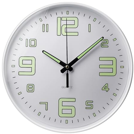 GOMETY Leuchtende Wanduhr, Geräuschlos, Nicht tickend, 30cm Lautlos Quarz Wanduhren Batteriebetrieben, Moderne Glas-beleuchtete Wanduhr für Zimmer Zuhause Schlafzimmer Büro Schule Küche (Weiß)