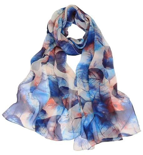 MUNSKT Sommerschal Damen Dünn Chiffon Schal Leicht Blatt Blau für Strand Alltag Party Bankett