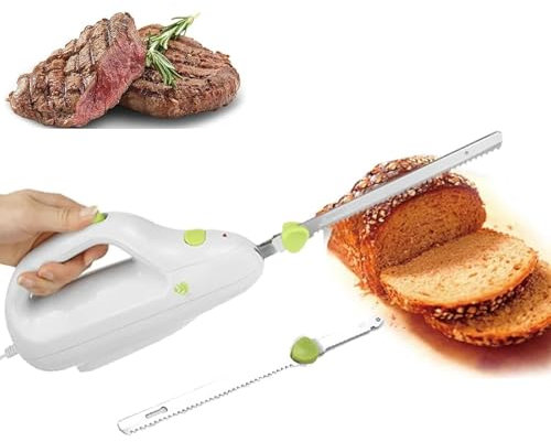 QYOEGSQ Couteau à Pain électrique,Coupe-Pain et trancheuse à Viande sans Fil avec 2 Lames en Acier Inoxydable de 20cm,Couteau Rechargeable et Interrupteur de sécurité,for la Famille,la Viande