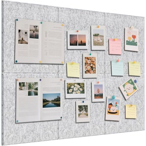 Anslagstavla stor självhäftande 90 x 60 cm – 6 stycken dekorativ anslagstavla av filt 30 x 30 cm Memo Boards Bulletin Board väggdekoration vikbar fototavla