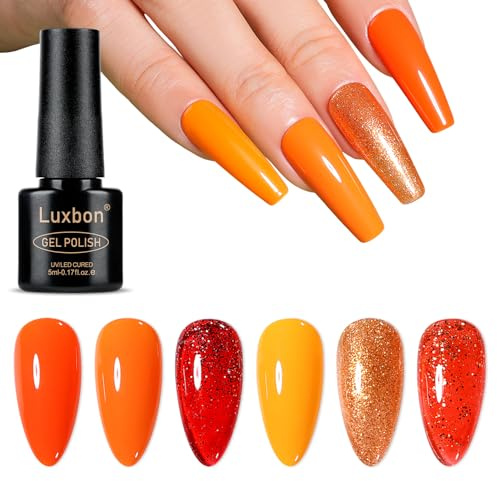Luxbon 6 piezas Set de Esmaltes de Uñas Semipermanentes en gel - Set de colores de otoño Esmalte en gel de otoño de larga duración, uv led Soak Off Nail Art Designs Kit de manicura 027