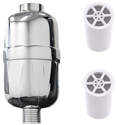 8-Stage Shower Filter with 2 Replaceable Cartridges – Hard Water Filter for Healthier Skin & Hair, Removes Chlorine, Fluoride, Chromium, Iron & Other Impurities, Fits Most Standard Hoses