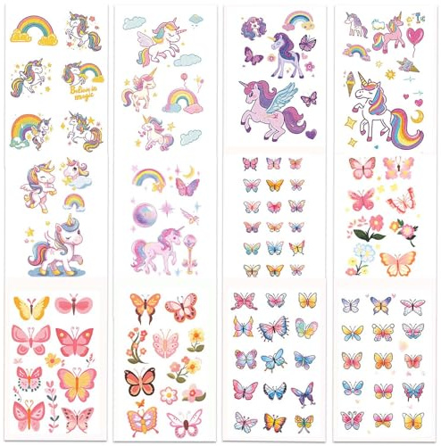 Palumma 12PCS Temporary Tattoo Stickers Set Fun Themed Body Art for Parties Costumes Creative Play Safe Waterproof Fake Tattoos for Dress Up Decoration butterfly (butterfly)