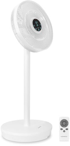 VONROC BREEZE Ventilador silencioso inalámbrico blanco – 24 velocidades, 3 modos – táctil y mando a distancia – oscilante, portátil, de mesa o suelo – recargable y compacto