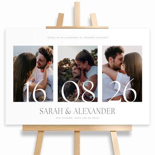 HEI Print Willkommensschild Hochzeit mit eignen Fotos, Namen und Datum, personalisierte Hochzeitsdeko, Willkommen Schild im Querformat, mit Bild, 60x40