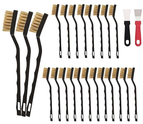 MANICAF Lot de 15 petites brosses métalliques en laiton - Mini brosses métalliques - Avec pelle - Pour nettoyer la maçonnerie, le travail du métal, les scories de soudure et la rouille