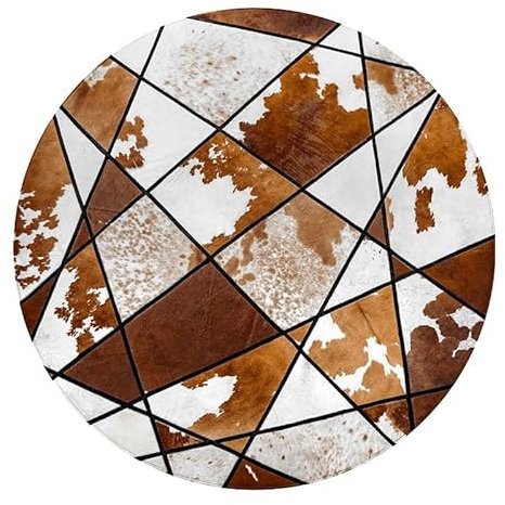 Suixtil Patchwork Cowhide Carpet Luxury Leather Natural Cowhide Rug, Round Non-slip Underside Soundproofing Bedroom Decor Minimalist Fur Rug Large Handmade Cowhide Rug For Living Room(Diameter140cm)