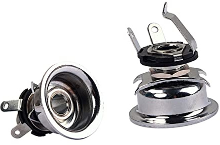 Gitarrenausgangsbuchse Gt28a 6, 35mm 1/4 Zoll Silber | Eisen Kupfer, Glänzende Oberfläche, Inklusive Mutter und Unterlegscheibe