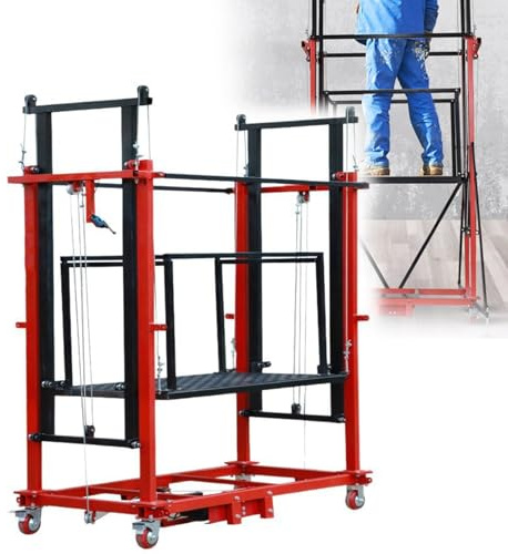 Ponteggi Elettrici Impalcatura di Sollevamento Elettrica con Telecomando Mobile Tavolo Elevatore con Ruota Universale per La Decorazione Domestica Lavoro Ad Alta Quota,Rosso,300CM