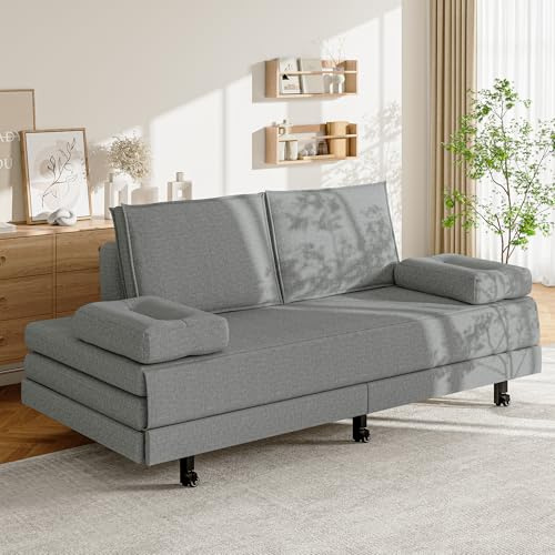 PerGar Schlafsofa für Doppelbett, Schlafsofa Ausziehbar 2 in 1, Schlafcouch 90/180x200 cm, Doppelsofa, Tagesbett, Loungesofa, Bettsofa, Gästebett Umwandelbar, Multifunktionales Sofa, Leinen (Grau)
