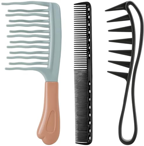 Lockenkamm Naturlocken, 3 Stück Breiter Zahnkamm, Sanftes Entwirren für Lockiges und Gewelltes Haar, Ideal für Langes oder Dichtes Haar und Empfindliche Kopfhaut, Kamm für Locken