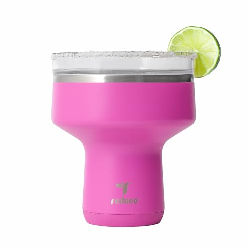 REDUCE Saltini 16 oz Cocktail Tumbler-Insulated Margarita Tumbler with Lid - Keeps Drinks Cold for 10 Hours- 60 Sippable Martini Glass Alternative - Shatterproof, Perfect for Parties - Sunset Fuschia