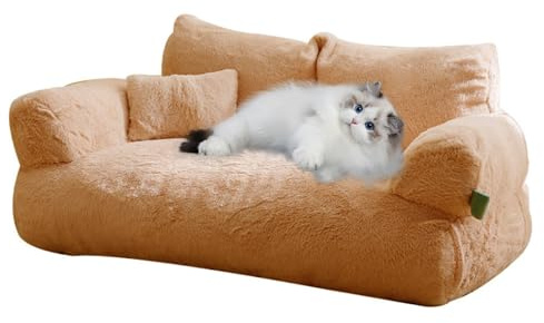 SHITOOMFE Katzensofa, Katzensofa, Winter, weiche Couch, gefüllt, rutschfest, Kratzfest, abnehmbar, waschbar, saugfähig, leicht trocknend, feuchtigkeitsbeständig, Haustier, L