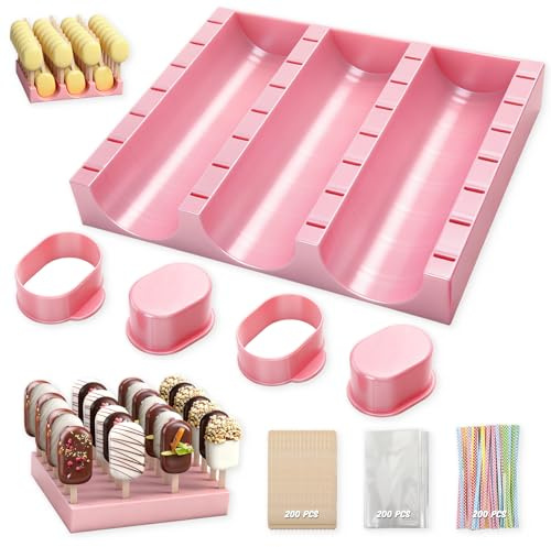 Yiyiring 1 Set Cutter, Cake Pop Mold, Cake Pop Cutter and Pusher Press Set with Tray and 3 Types of Packaging Accessories, Baking Tools for Home, Birthday, Parties, Wedding Desserts(2 Pcs,Cakesicle)