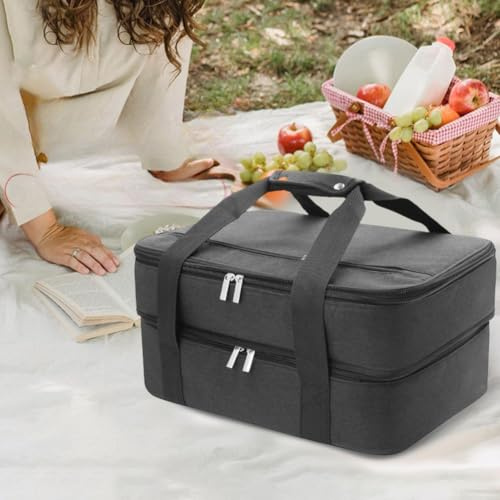 wenyouya Insulated Casserole Carrier with Double PE Foam and Aluminum Foil Lining, Large Thermal Bag for 9x13 to 10x15 Inch Baking Dishes, Oxford Cloth with Zipper Pocket